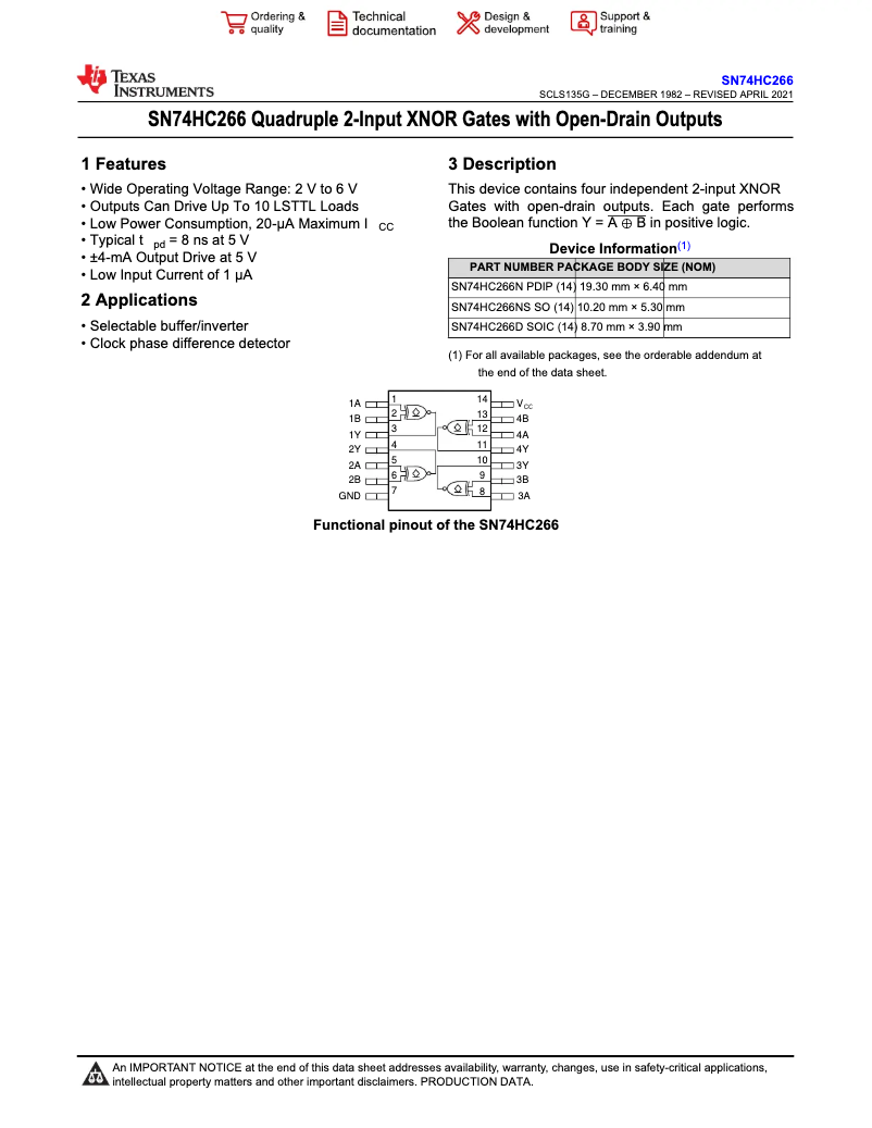 Page 1 de la notice Manuel utilisateur Texas Instruments SN74HC266D