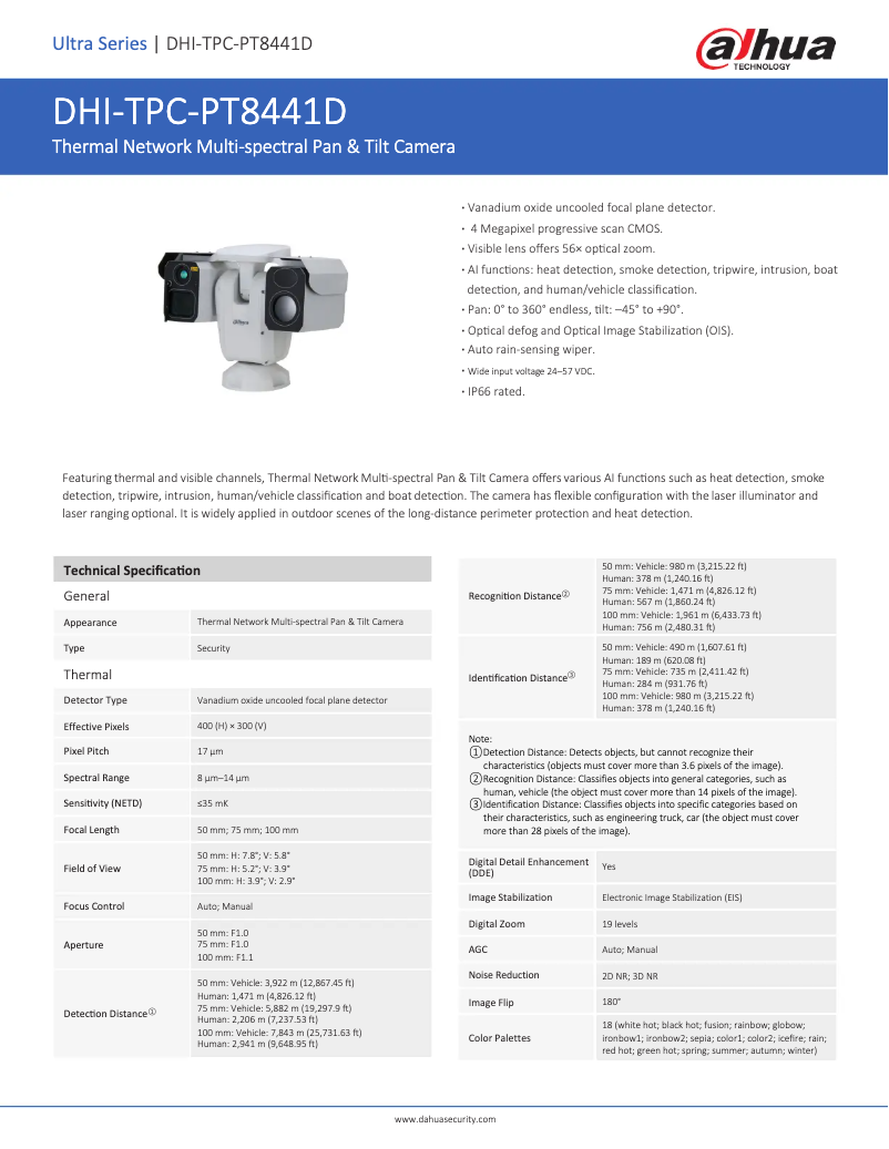 Page 1 de la notice Fiche technique Dahua Technology TPC-PT8441D