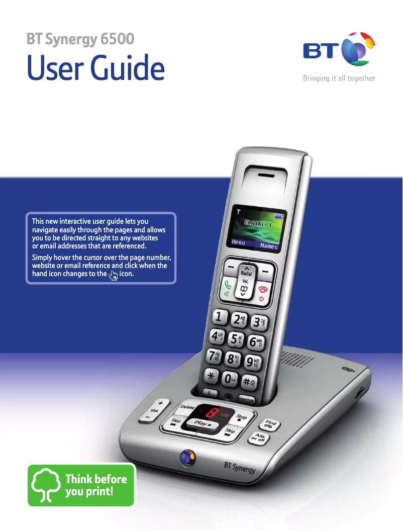 Page 1 of the manual User Manual British Telecom Synergy 6500 Twin