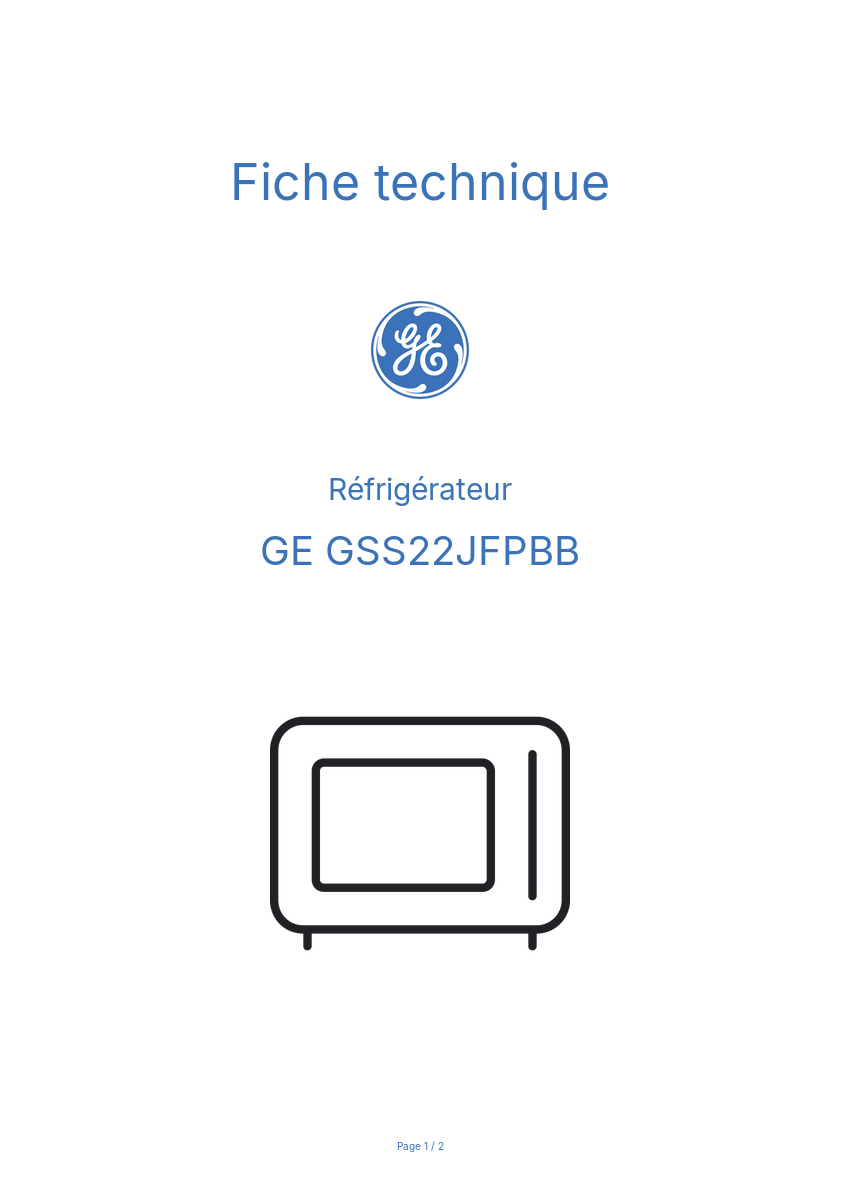 Page n°1 - Fiche technique GE GSS22JFPBB