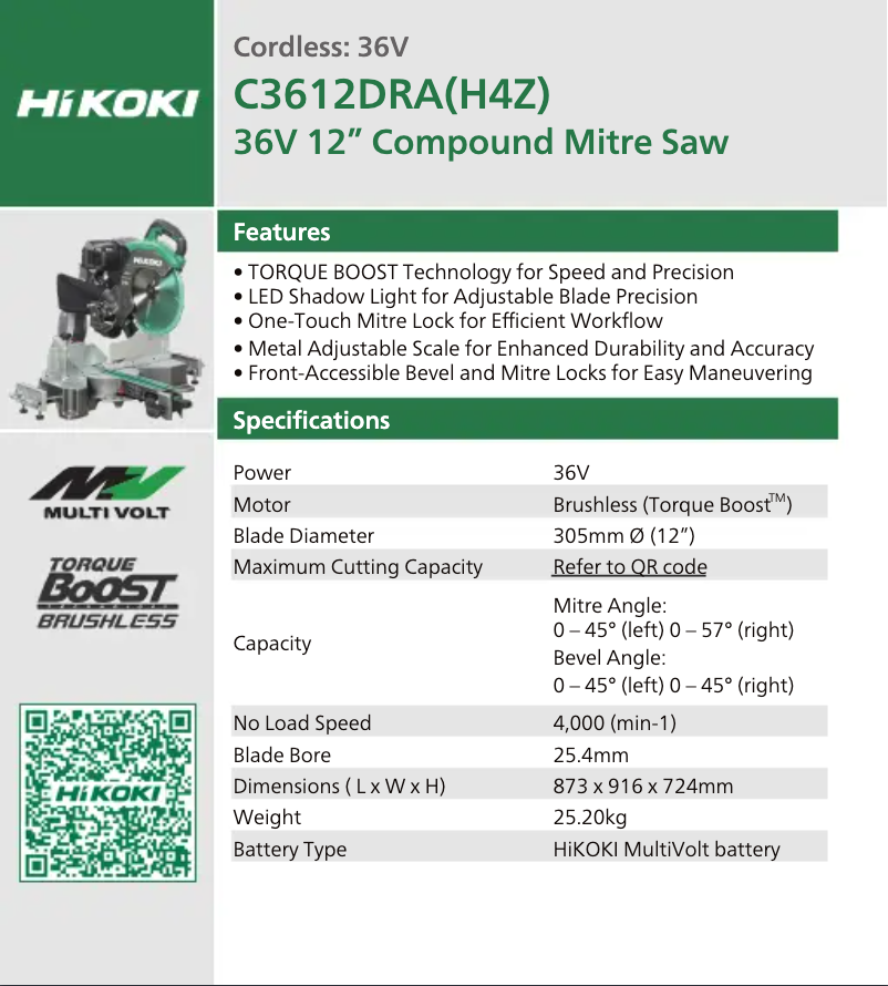 Page n°1 - Fiche technique HiKOKI C3612DRA