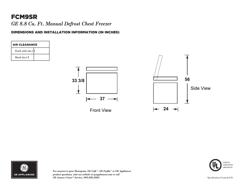 Page 1 de la notice Fiche technique GE FCM9SRWW