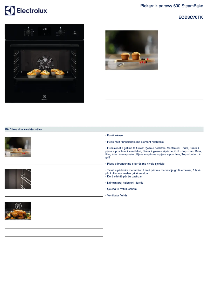 Page 1 de la notice Fiche technique Electrolux EOD3C70TK
