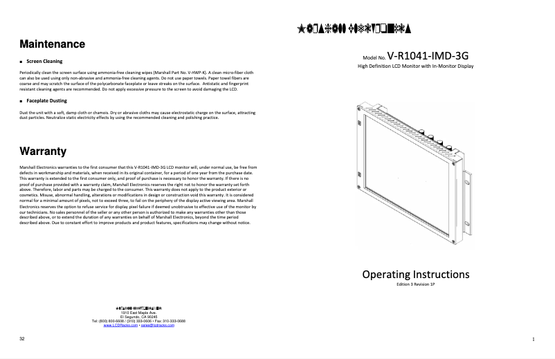 Page 1 de la notice Manuel utilisateur Marshall V-R1041-IMD-3G