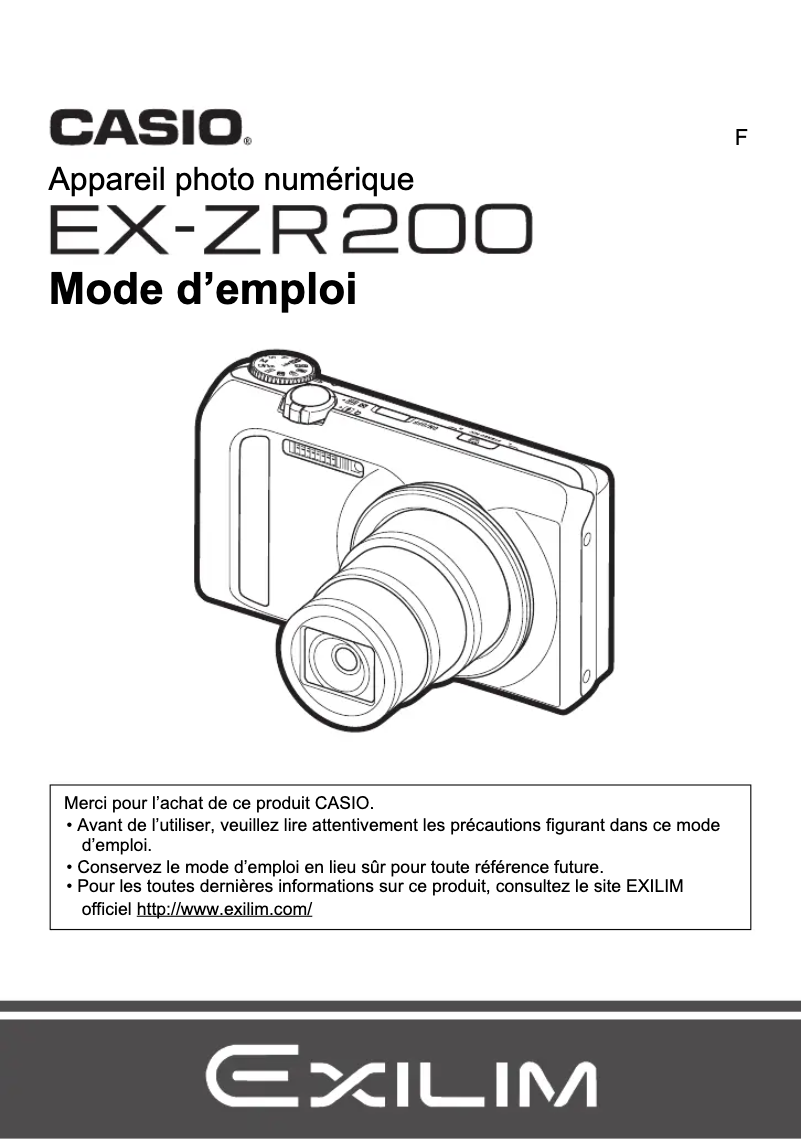 Imagen de la primera página del manual del dispositivo Exilim EX-ZR200