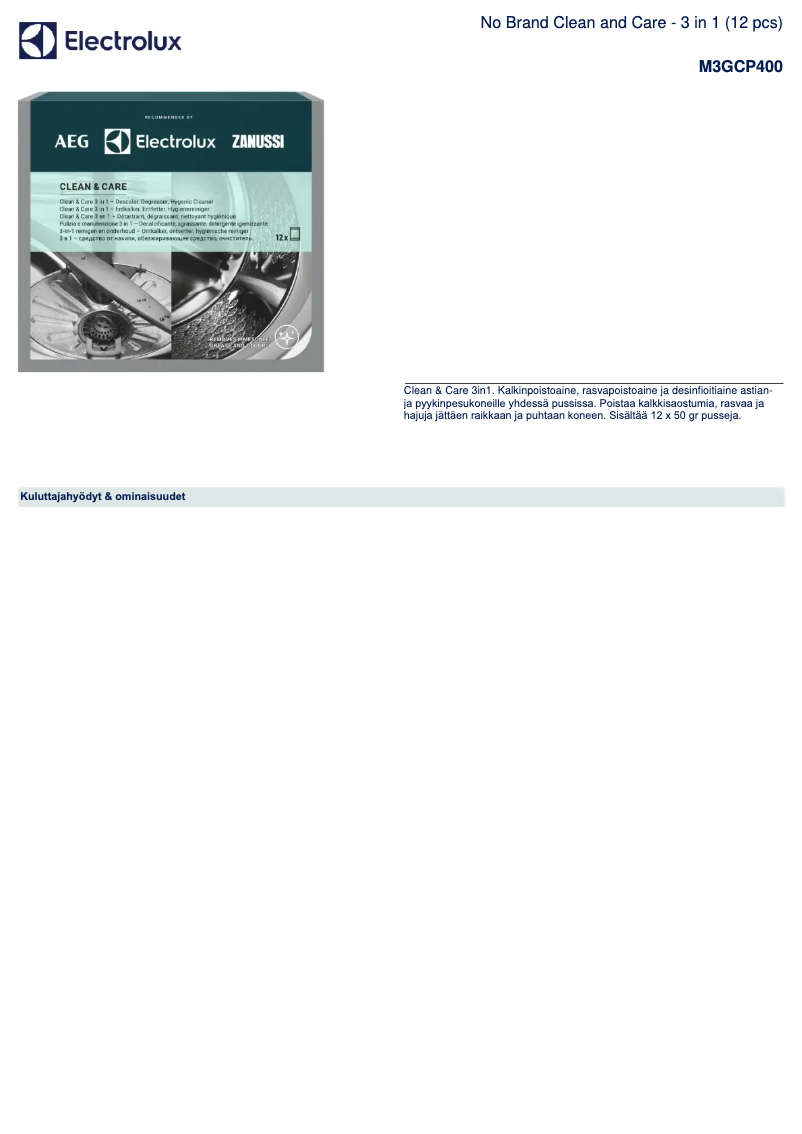 Page 1 de la notice Brochure Electrolux M3GCP400