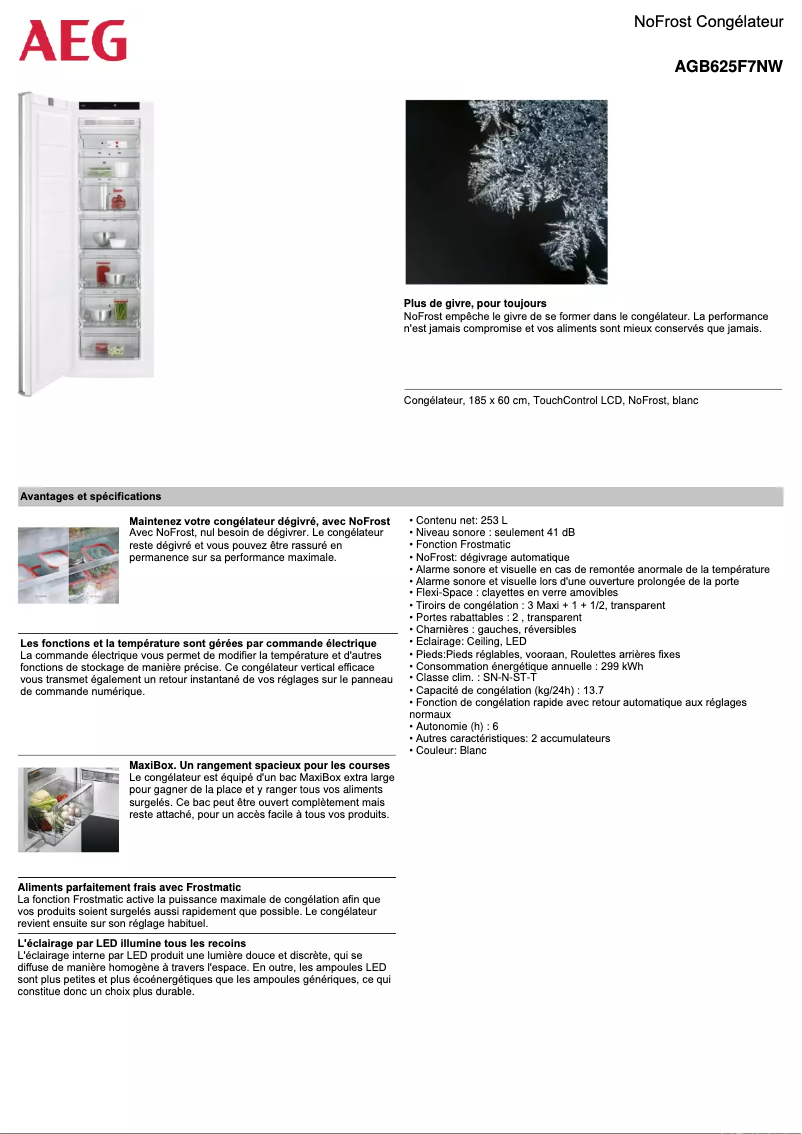Page 1 de la notice Fiche technique AEG AGB625F7NW