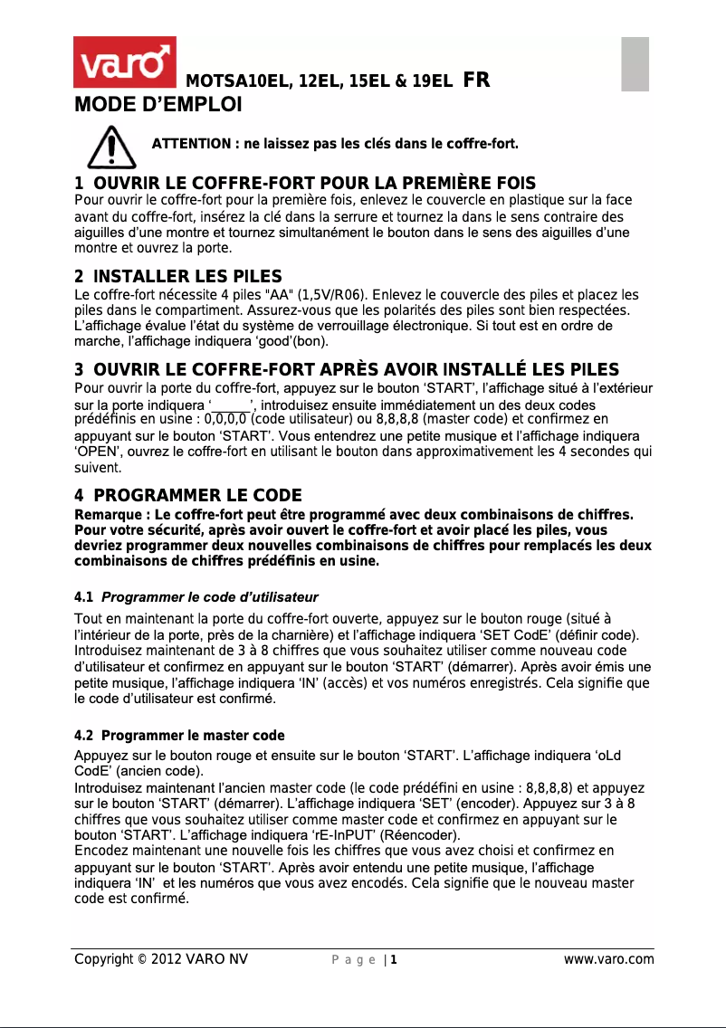 Image de la première page du manuel de l'appareil MOTSA10EL