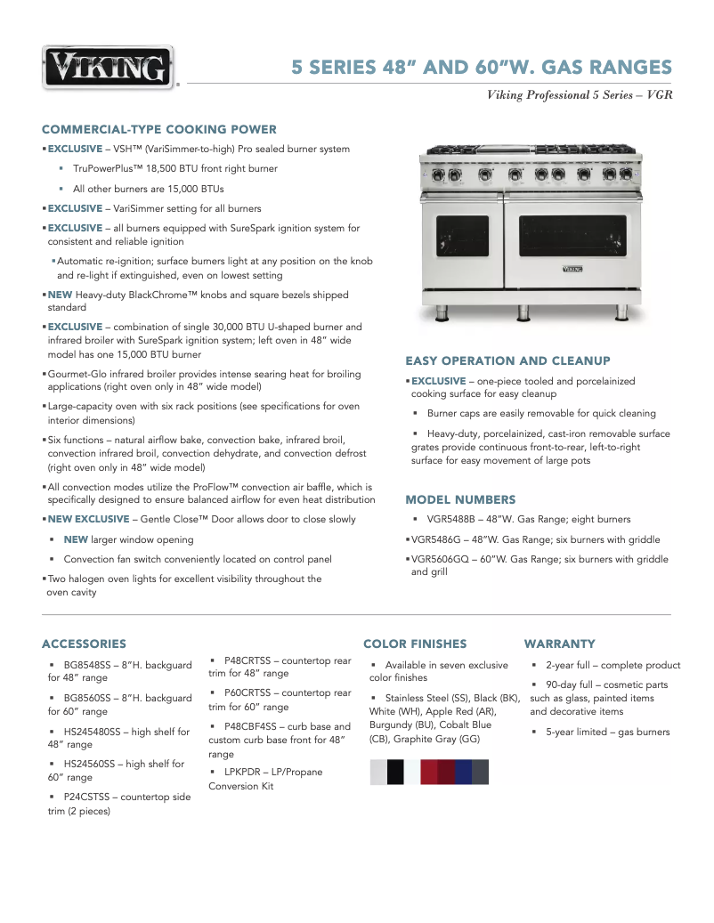 Page 1 de la notice Fiche technique Viking VGR5488BPGLP