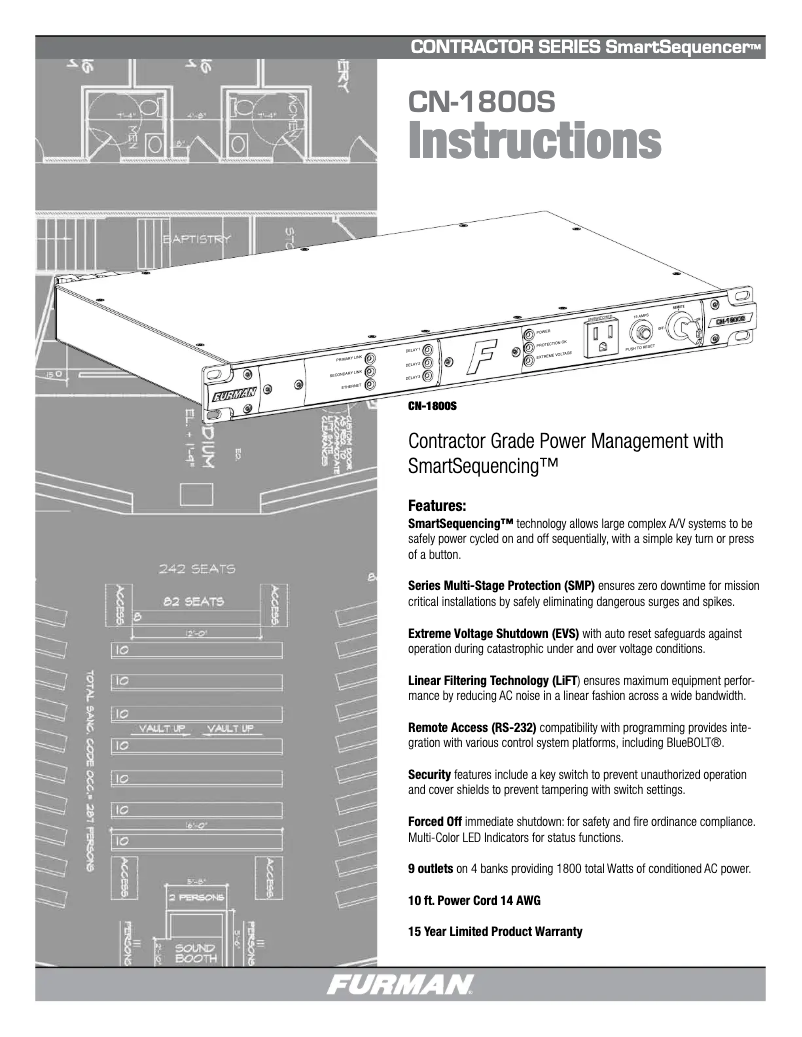 Página 1 del manual Manual de usuario Furman SmartSequencer CN-1800S