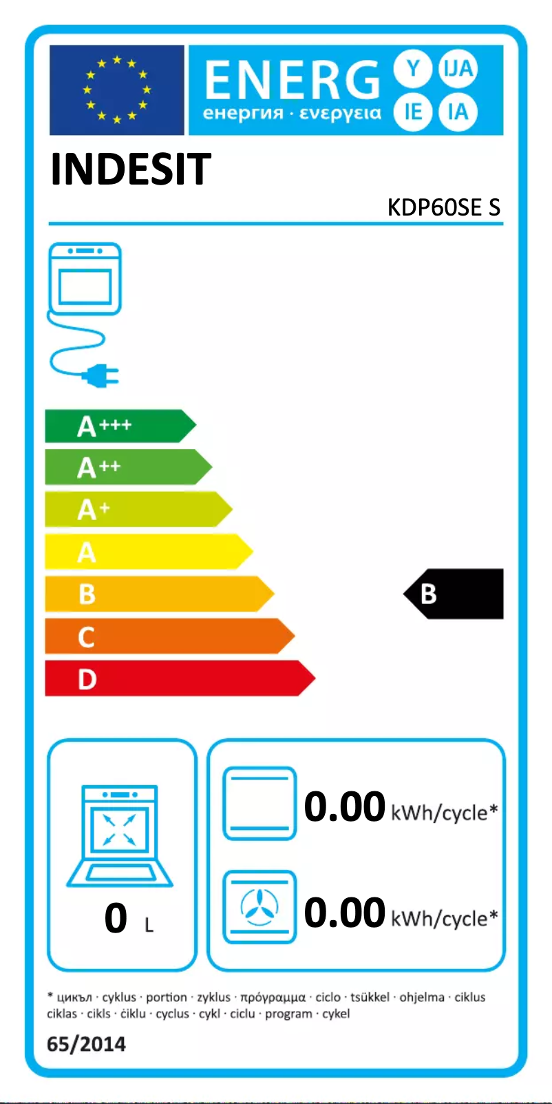 Page 1 de la notice Label énergétique Indesit KDP60SE S