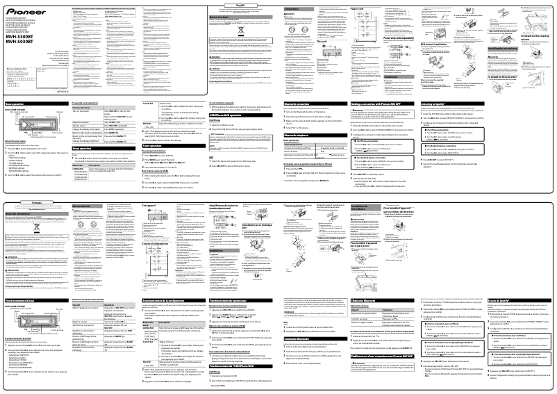 Page 1 de la notice Guide de démarrage rapide Pioneer MVH-S300BT