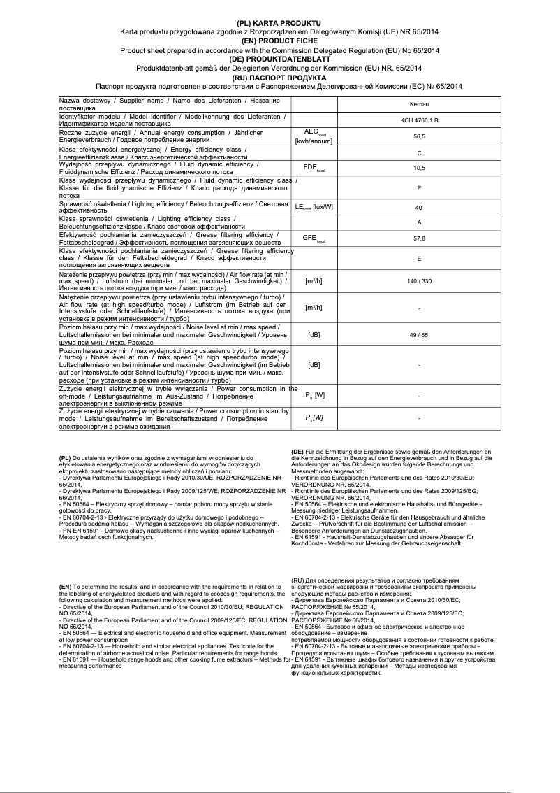 Page n°1 - Fiche technique Kernau KCH 4760 B