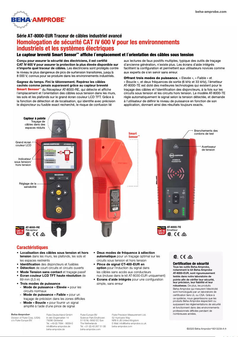 Page 1 de la notice Fiche technique Beha-Amprobe AT-8020-EUR