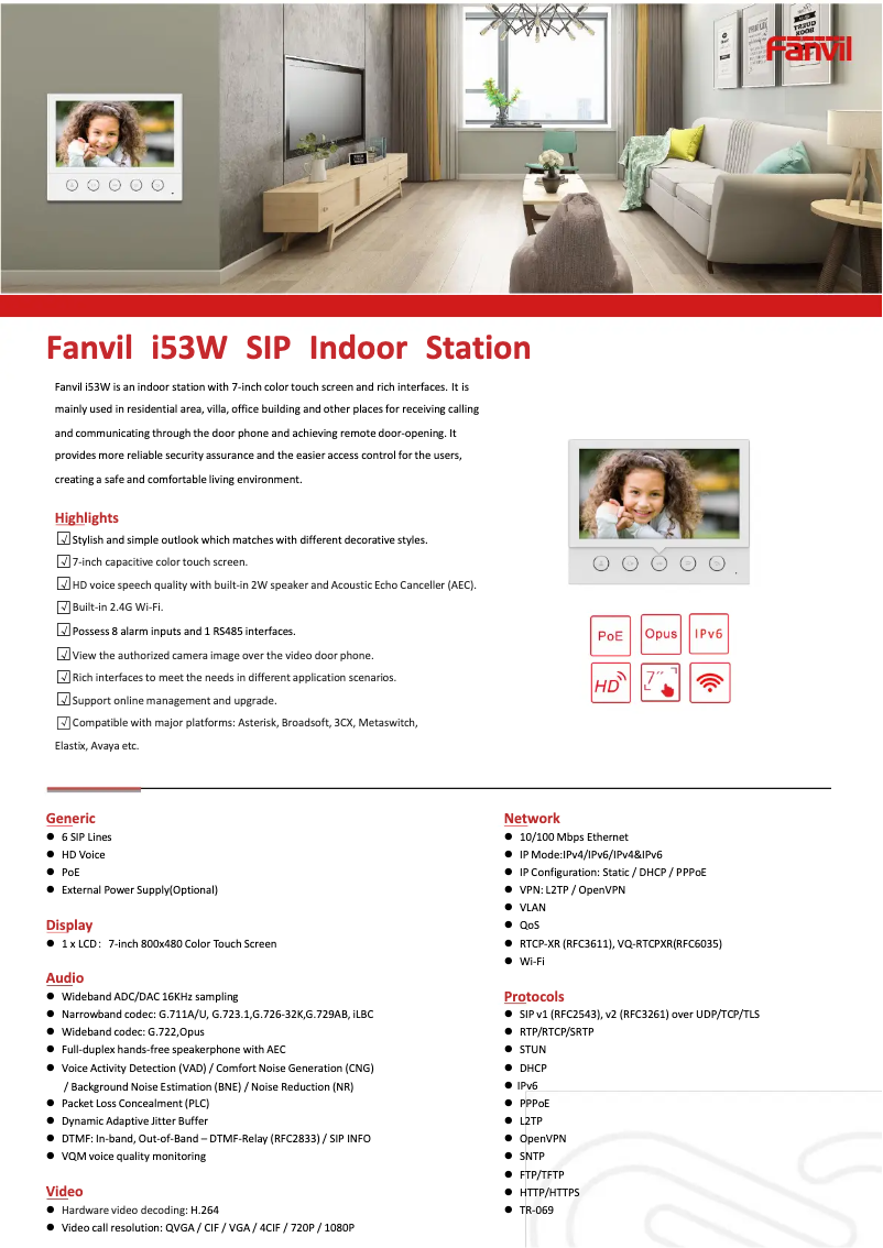 Page 1 de la notice Fiche technique Fanvil i53W