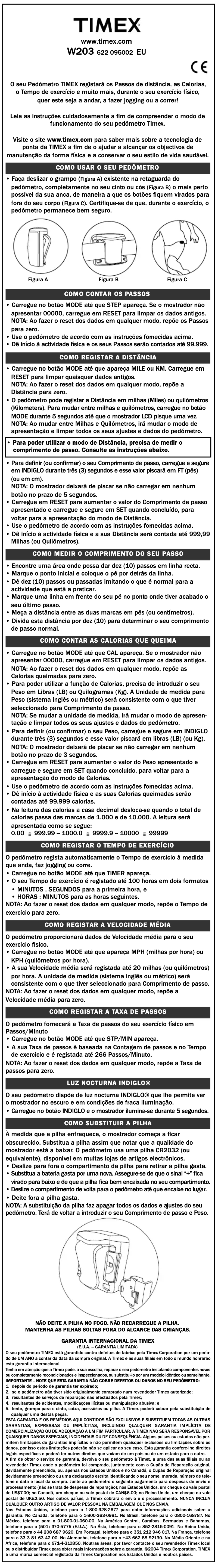 Page n°1 - Manuel utilisateur Timex W203