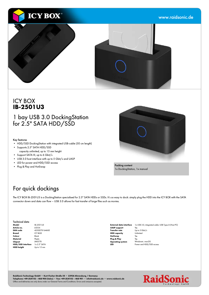 Página 1 del manual Ficha técnica Icy Box IB-2501U3
