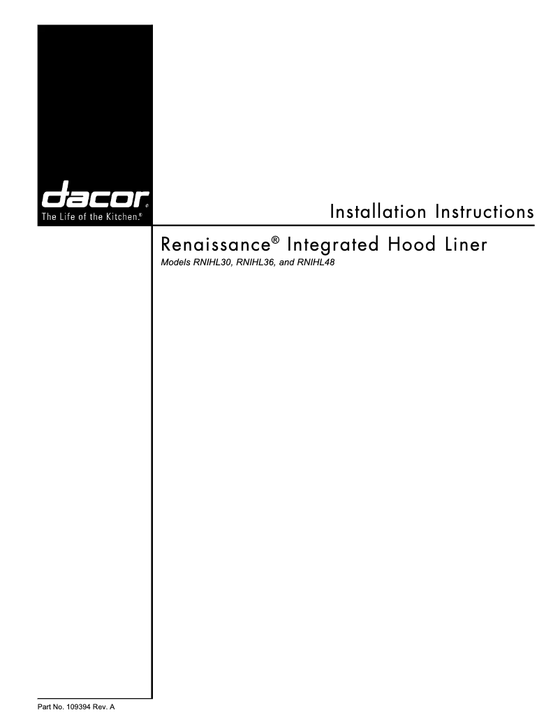 Page 1 de la notice Guide d'installation Dacor RNIHL48