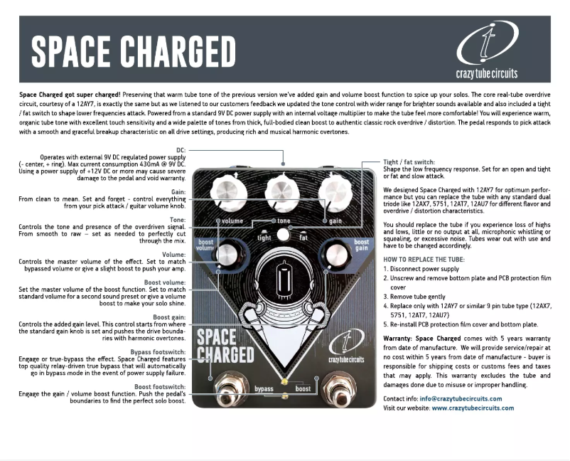Page n°1 - Manuel utilisateur Crazy Tube Circuits Space Charged