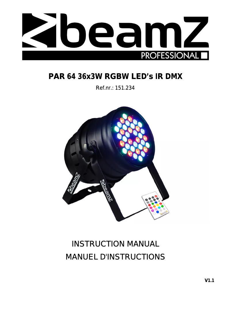 Page 1 de la notice Manuel utilisateur BeamZ LED Par 64 151.240