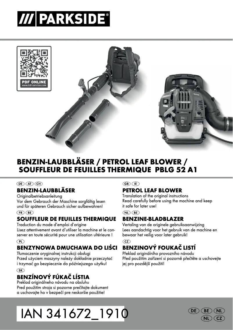 Page 1 de la notice Manuel utilisateur Parkside PBLG 52 A1