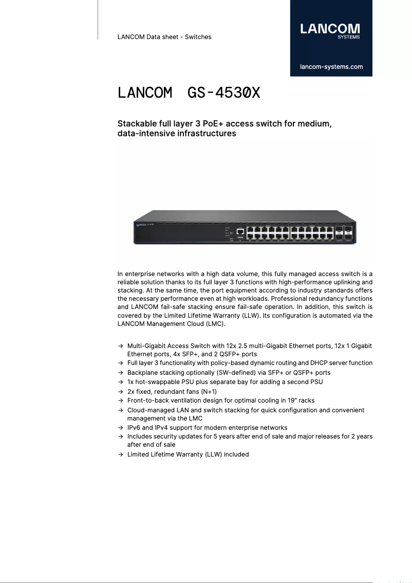 Page n°1 - Fiche technique Lancom GS-4530X