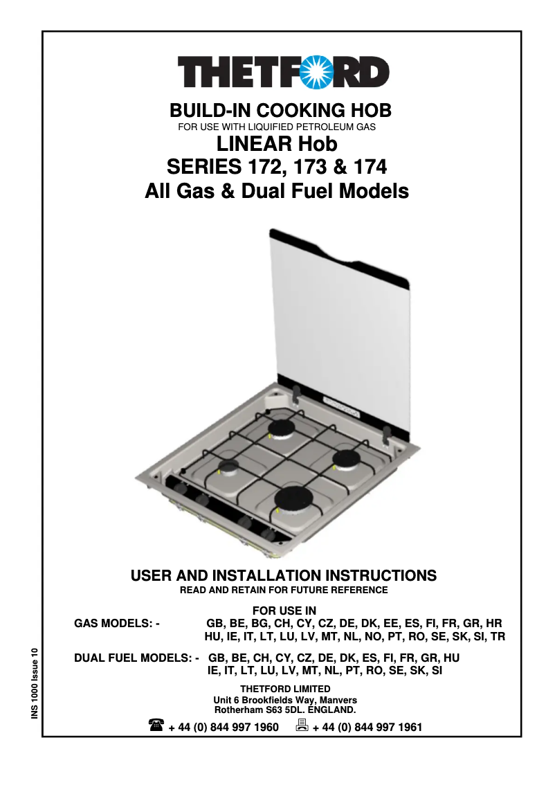 Page 1 de la notice Manuel utilisateur Thetford Linear SHB174