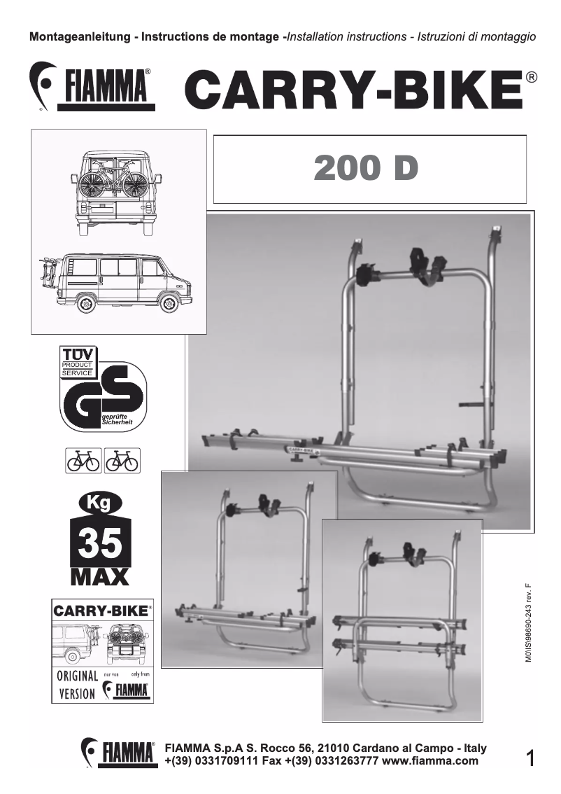 Page n°1 - Manuel utilisateur Fiamma Carry-Bike 200 D
