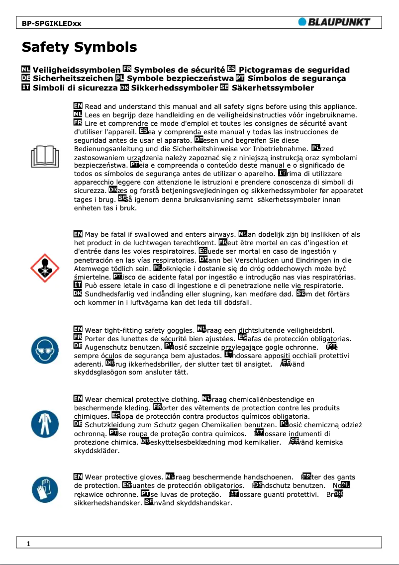 Page 1 de la notice Manuel utilisateur Blaupunkt BP-SPGIKLED11