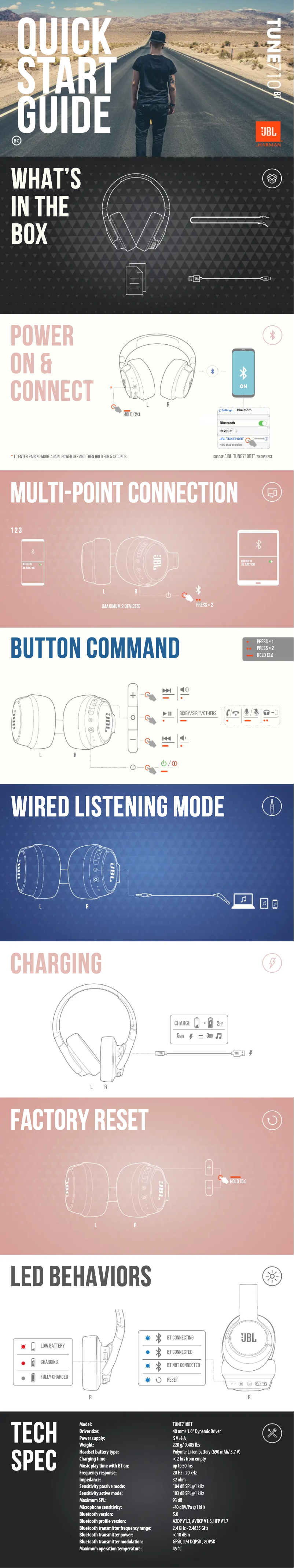 Page 1 de la notice Guide de démarrage rapide JBL Tune 710BT