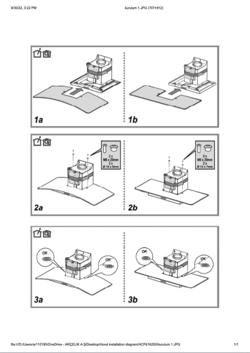 Page 1 de la notice Instructions / montage Beko HCF61620X