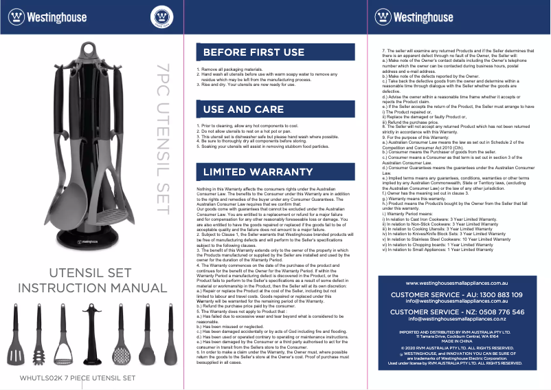 Page n°1 - Manuel utilisateur Westinghouse WHUTLS02K