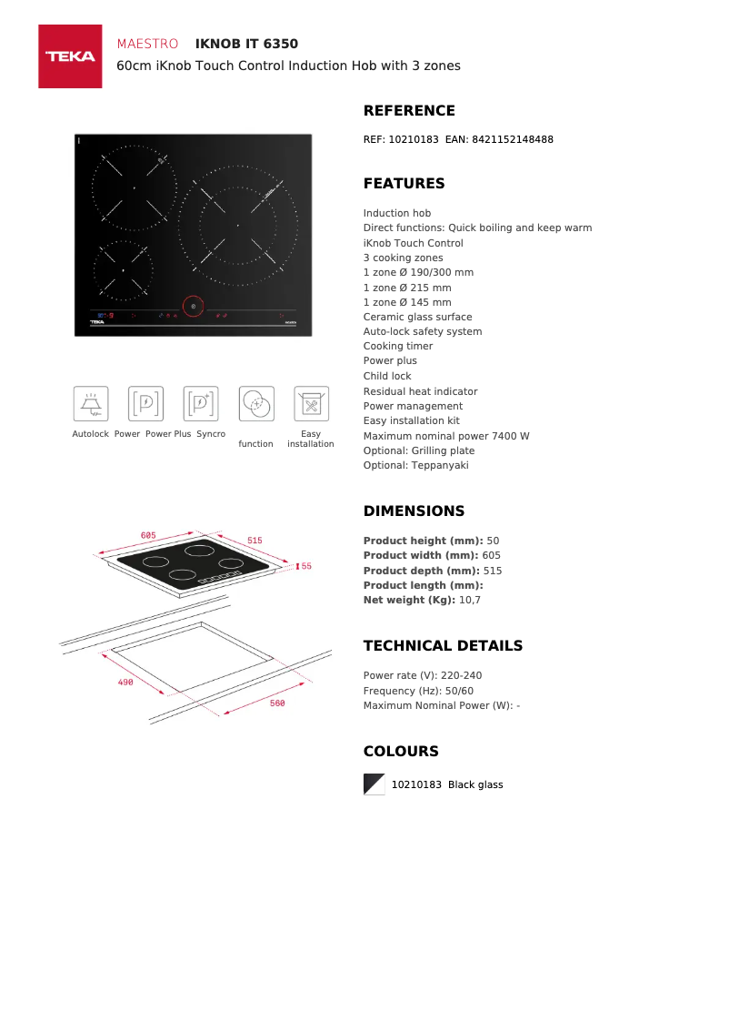 Page n°1 - Fiche technique Teka IT 6350