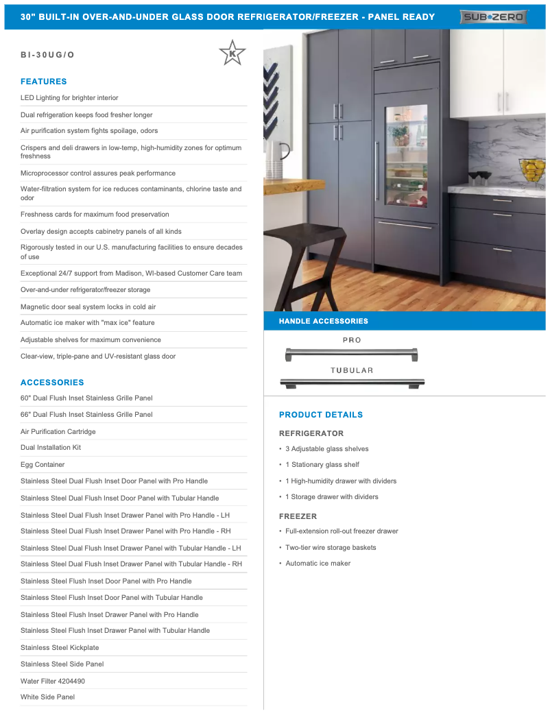 Page 1 de la notice Manuel utilisateur Sub-Zero BI-30UG/O-LH