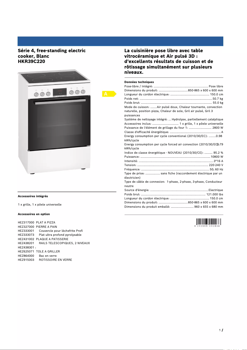 Image de la première page du manuel de l'appareil HKR39C220