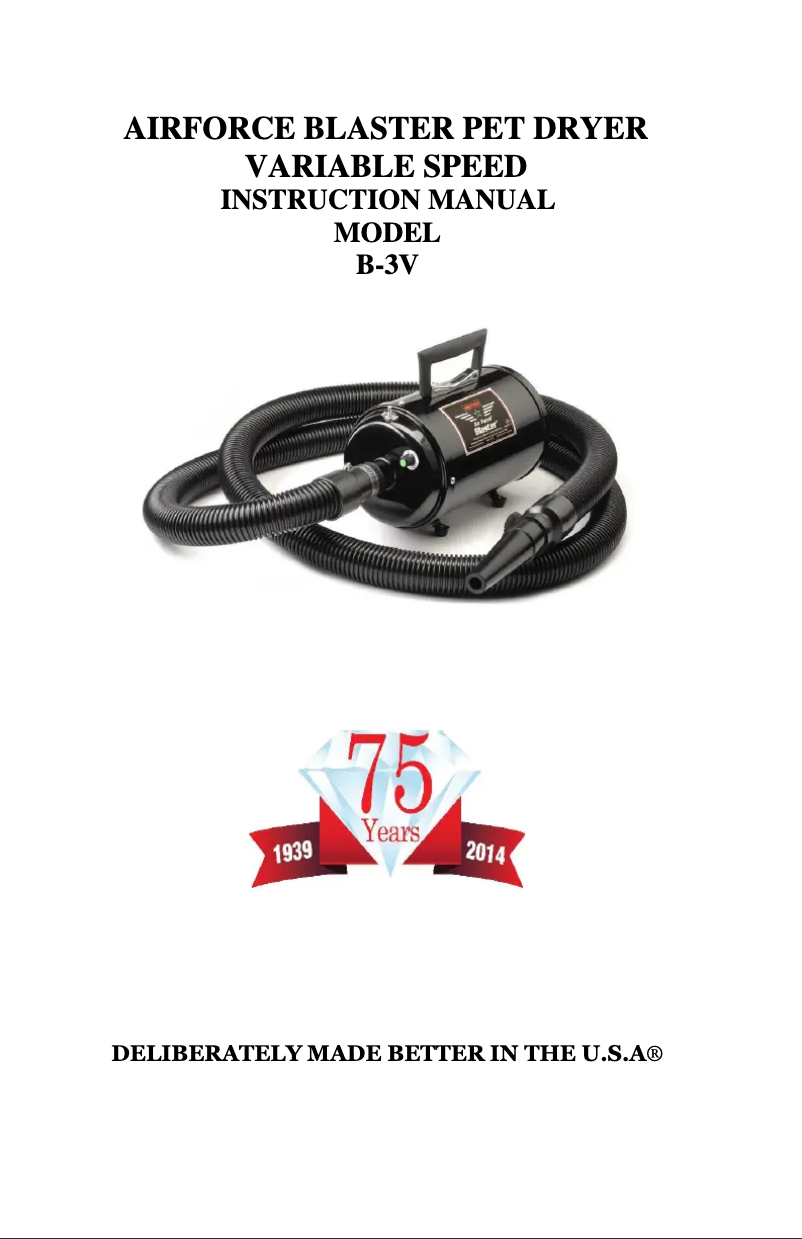 Page 1 de la notice Manuel utilisateur MetroVac Air Force Blaster Pet Dryer B-3V