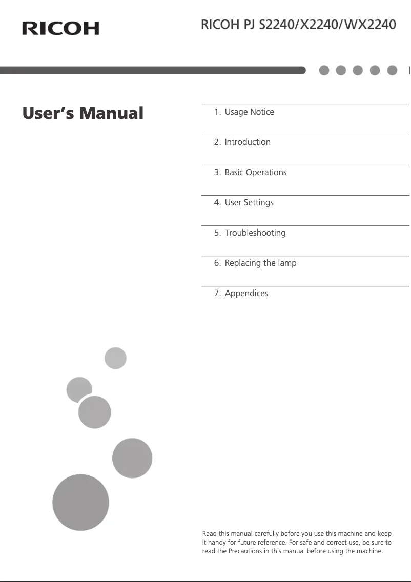 Page 1 de la notice Manuel utilisateur Ricoh PJ X2240