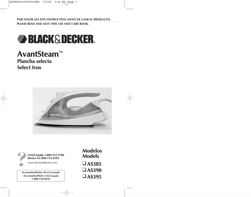 Page n°1 - Manuel utilisateur Black & Decker AvantSteam AS390