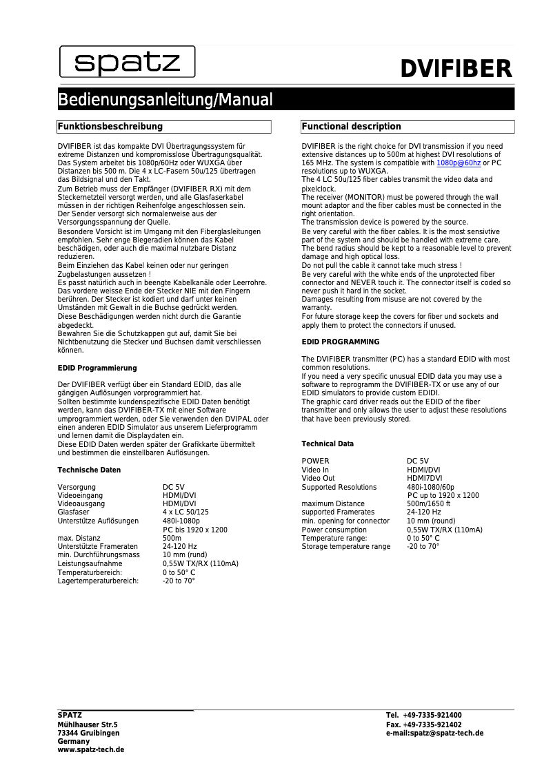 Image de la première page du manuel de l'appareil DVIFIBER