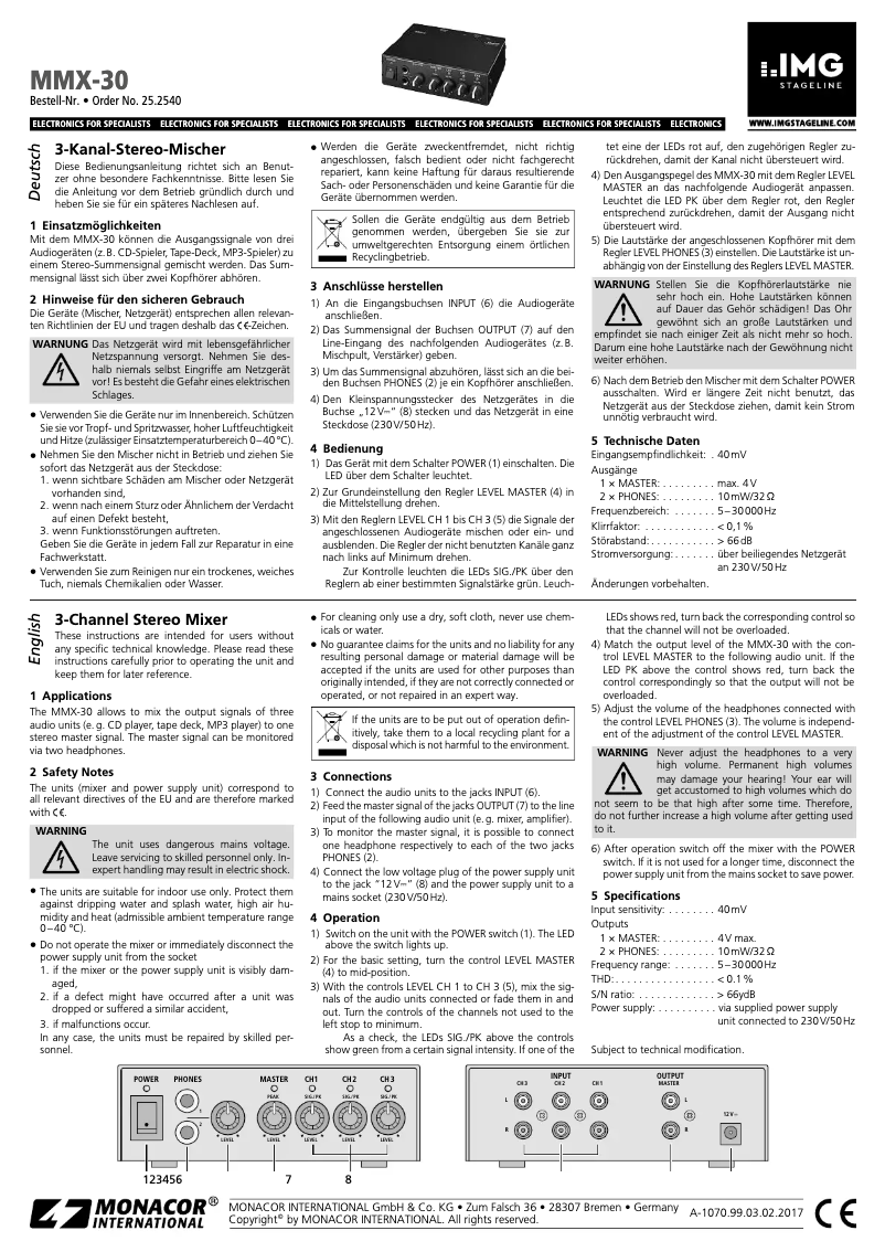 Page 1 de la notice Manuel utilisateur IMG Stageline MMX-30