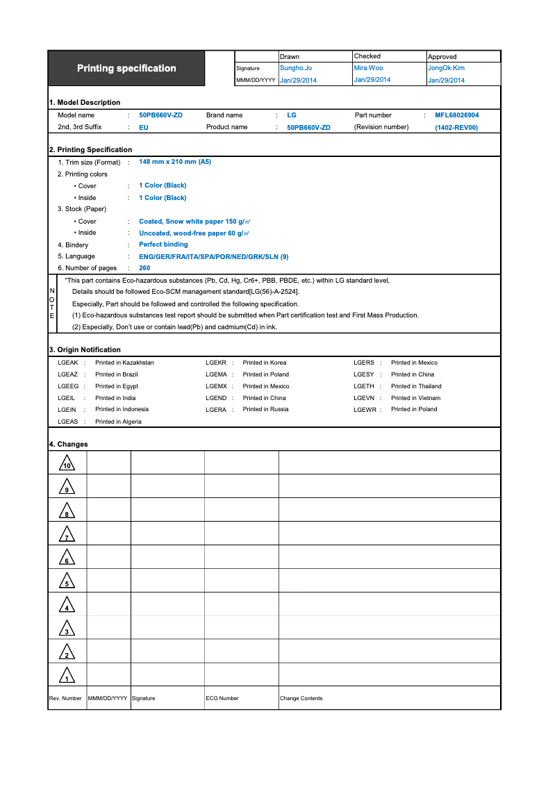 Page n°1 - Manuel utilisateur LG 50PB660V