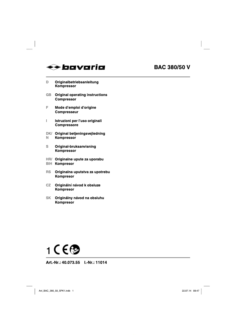 Page 1 de la notice Manuel utilisateur Bavaria BAC 380/50 V
