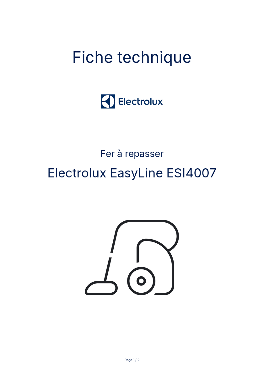 Page n°1 - Fiche technique Electrolux EasyLine ESI4007