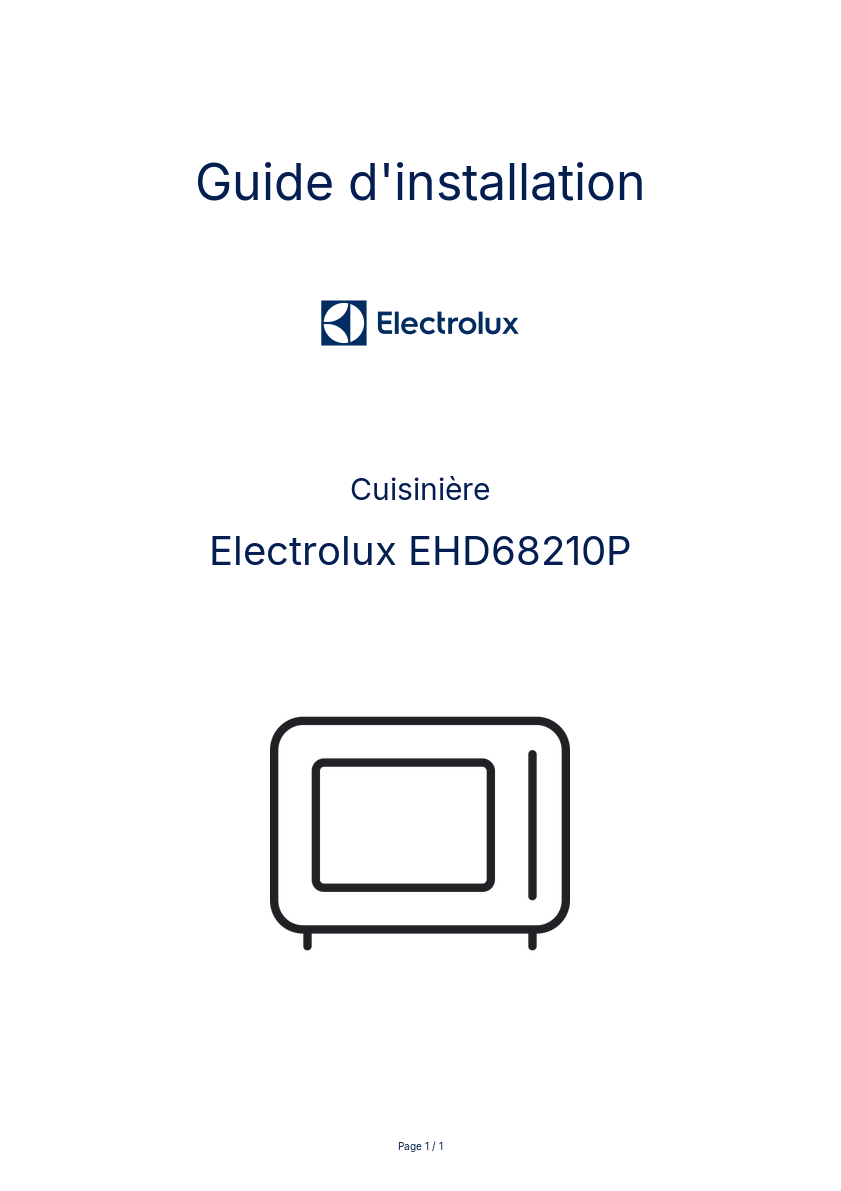 Page n°1 - Guide d'installation Electrolux EHD68210P