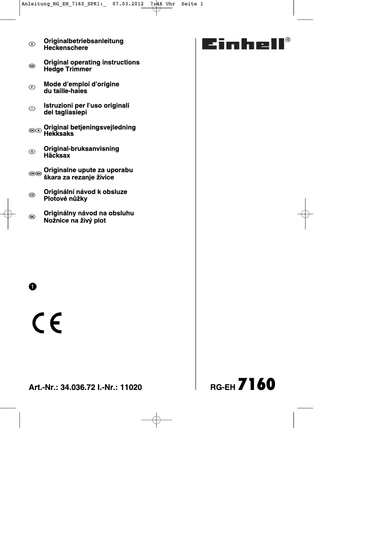 Page n°1 - Mode d'emploi Einhell RG-EH 7160