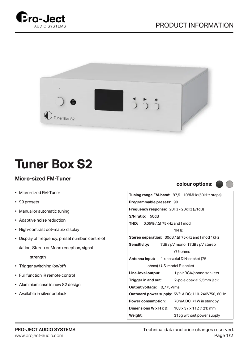Page n°1 - Manuel utilisateur Pro-Ject Tuner Box S2