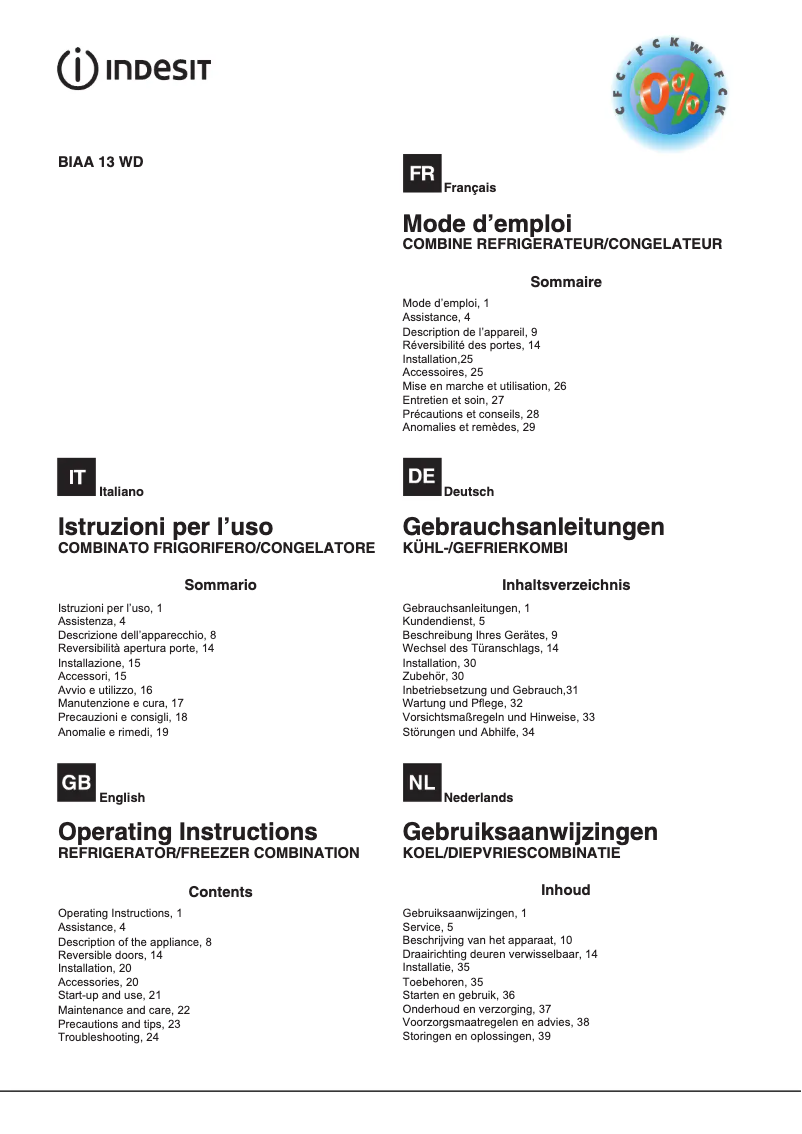 Image de la première page du manuel de l'appareil BIAA 13 F WD