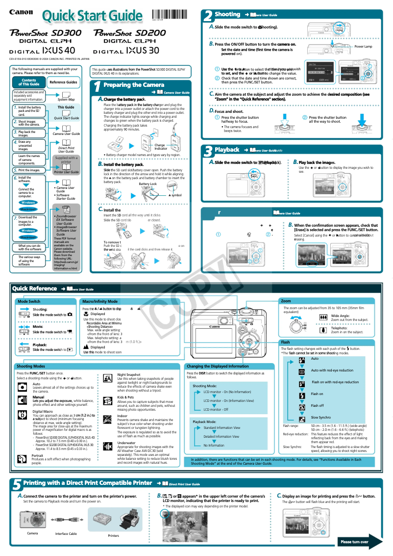Image de la première page du manuel de l'appareil PowerShot SD300