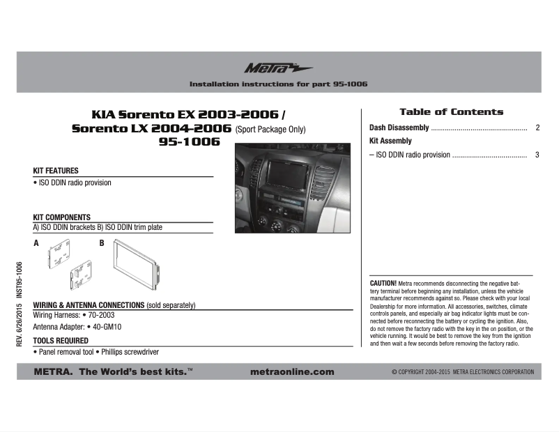 Page 1 of the manual User Manual Metra 95-1006