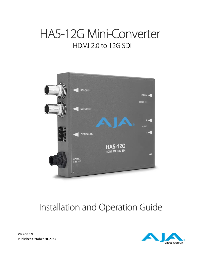 Page 1 de la notice Manuel utilisateur AJA HA5-12G